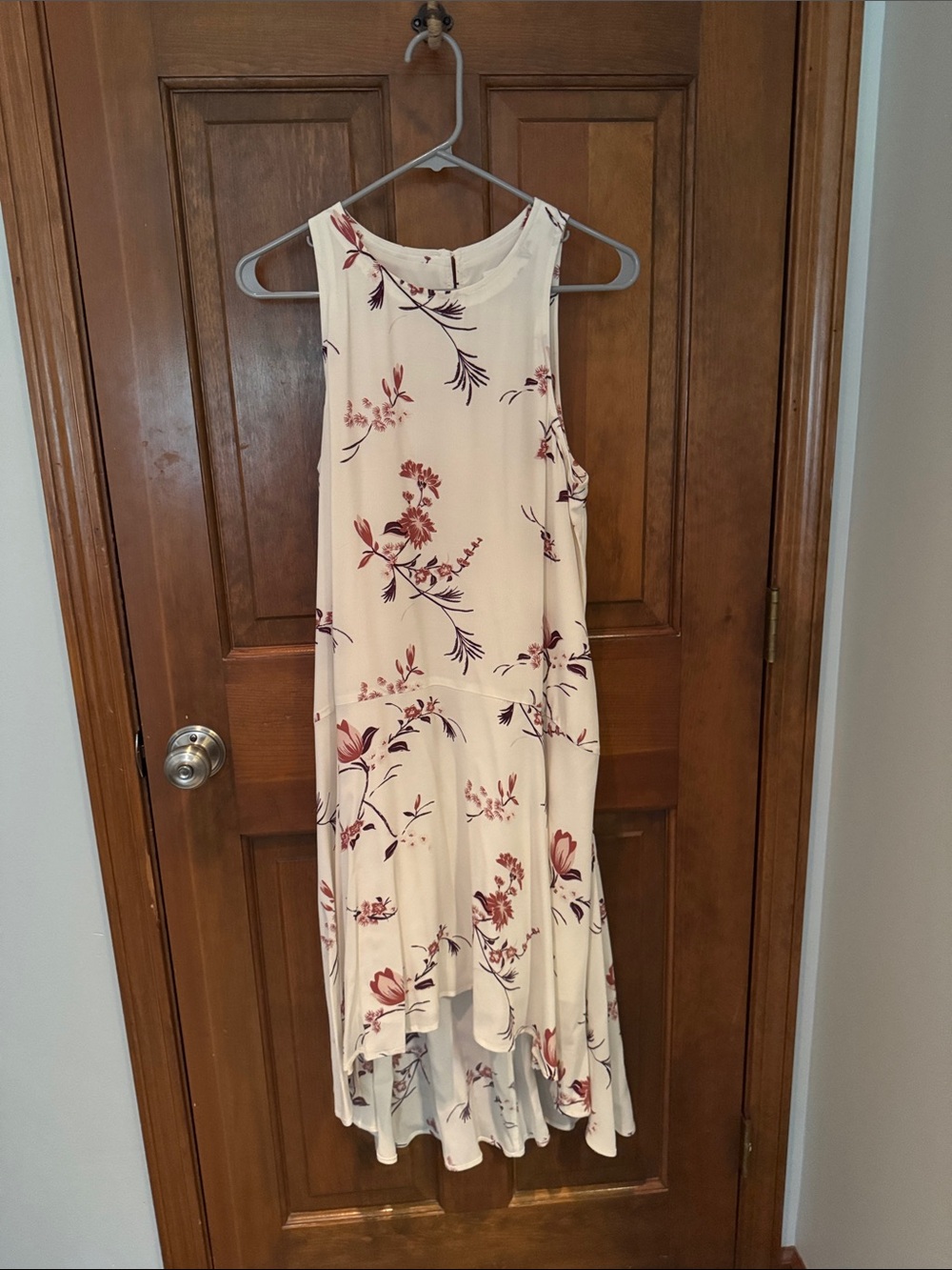 Leith Cream Midi Dress with Burgundy Floral Print